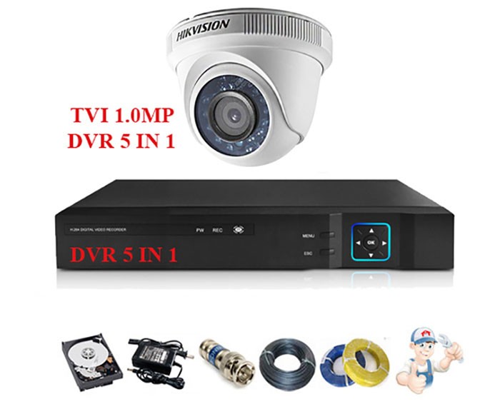 Image Bộ 1 camera Hikvision bán cầu hồng ngoại 1.0MP