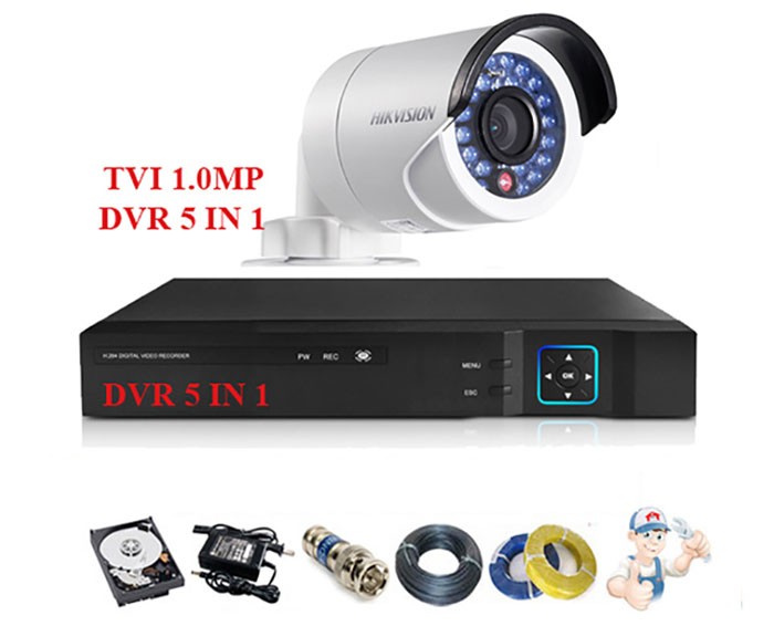 Bộ 1 camera Hikvision thân trụ hồng ngoại 1.0MP