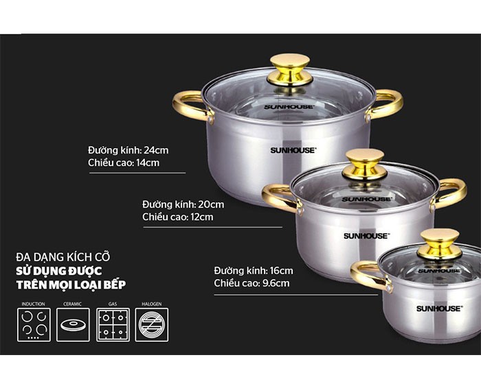 Image Bộ nồi inox 5 đáy SUNHOUSE SH781 2