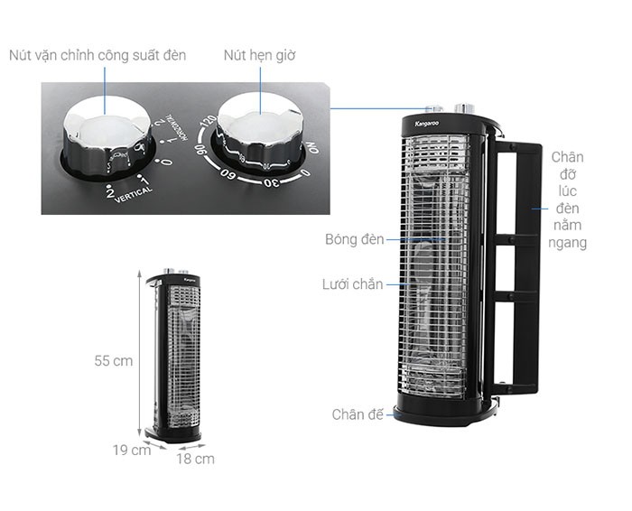 Image Đèn sưởi carbon Kangaroo KG1028C 3