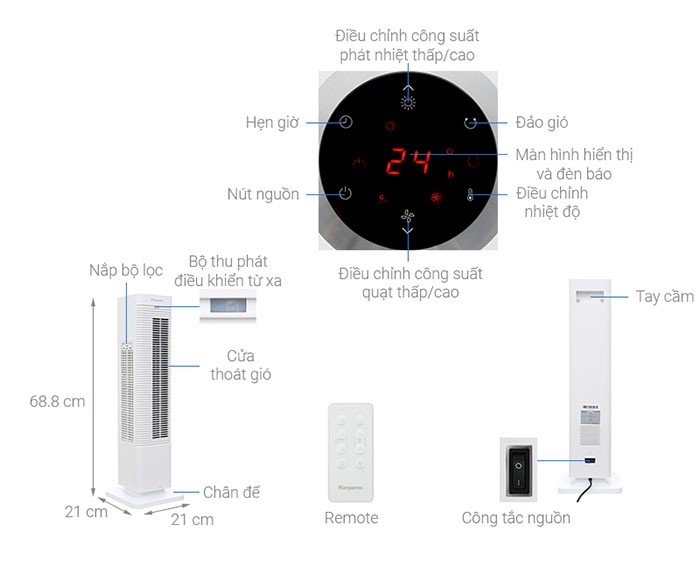 Image Quạt sưởi gốm Kangaroo KGCR01-KG 2