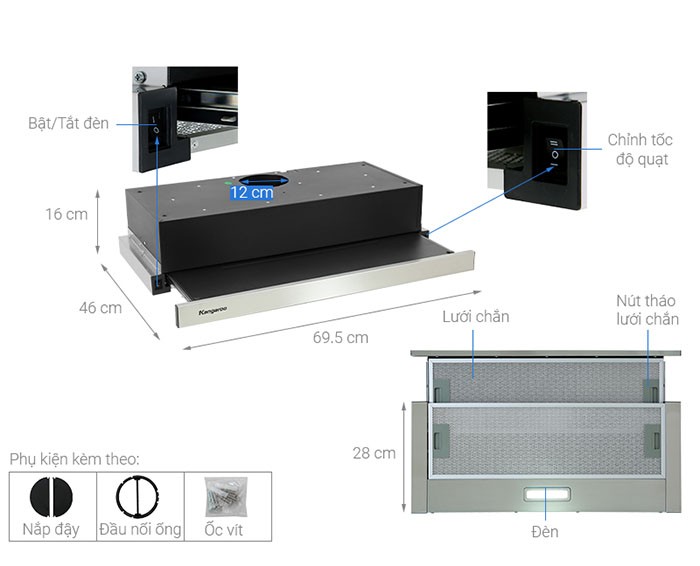 Image Máy hút mùi âm tủ Kangaroo KG70BH1 1
