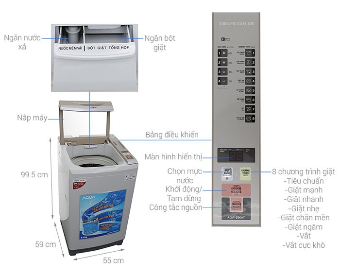 Image Máy giặt Aqua 9 kg AQW-S90AT 1