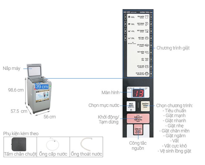 Image Máy giặt Aqua 9 Kg AQW-S90CT H2 3