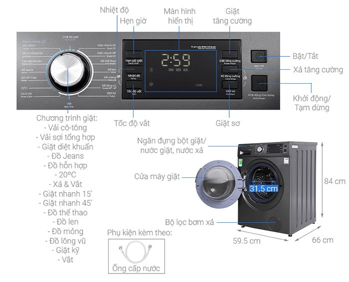 Image Máy giặt Casper Inverter 12.5 kg WF-125I140BGB 3