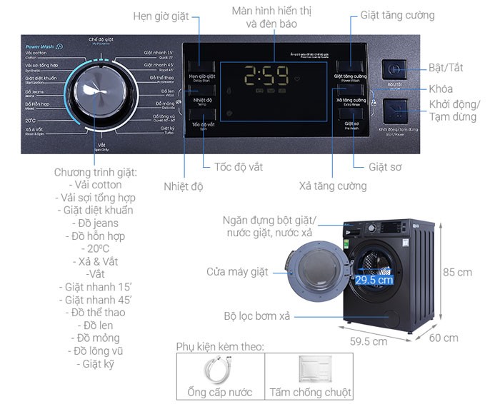 Image Máy giặt Casper Inverter 9.5 kg WF-95I140BGB 3