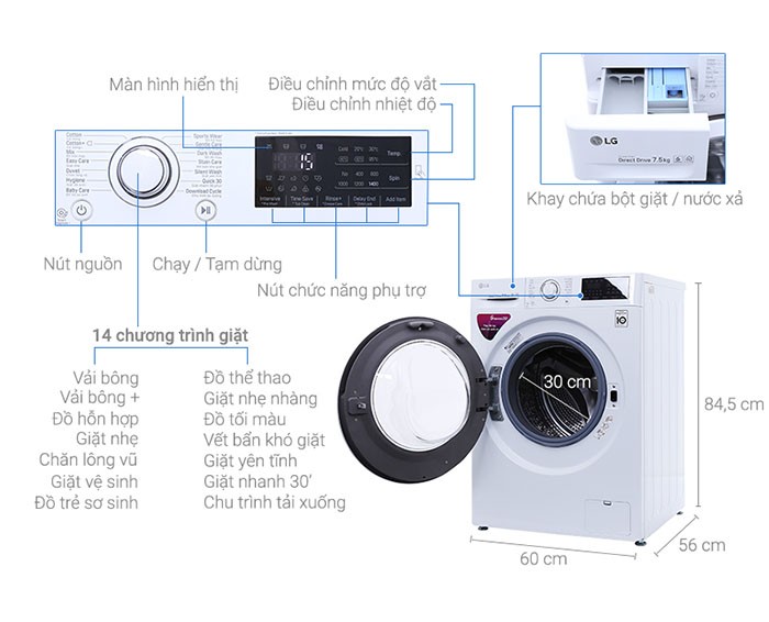 Image Máy giặt LG Inverter 7.5 kg FC1475N5W2 2