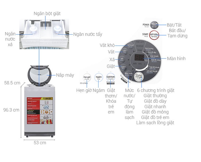 Image Máy giặt Sharp 7.8 kg ES-U78GV-H 3