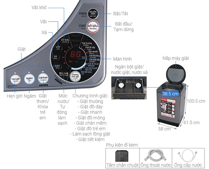 Image Máy giặt Sharp 9.5 kg ES-W95HV-S 3