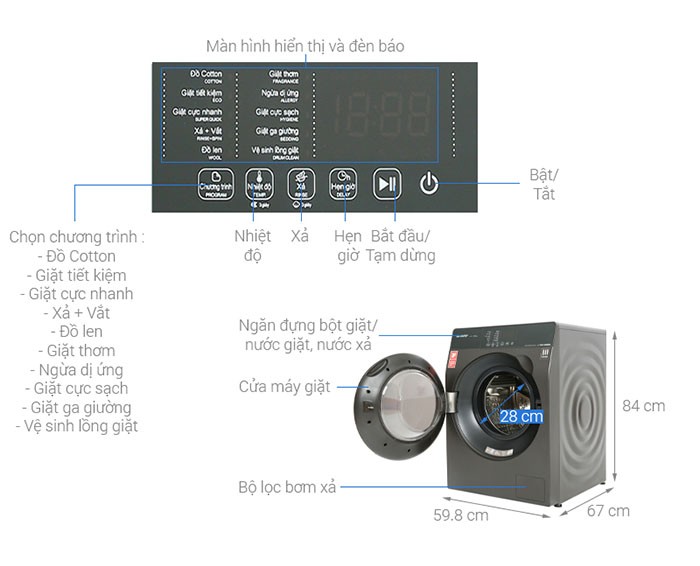 Image Máy giặt Sharp Inverter 9.5 Kg ES-FK954SV-G 2