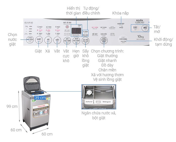 Image Máy giặt 10 Kg Toshiba AW-H1100GV/SM 2
