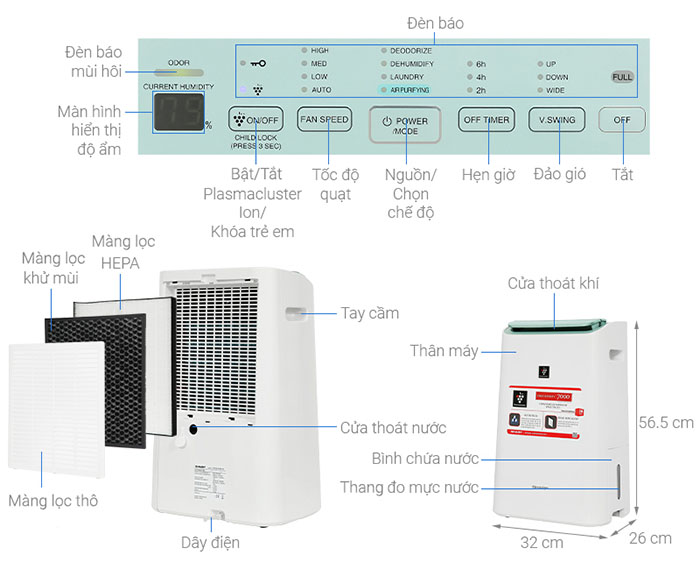 Image Máy hút ẩm Sharp DW-E16FA-W 4