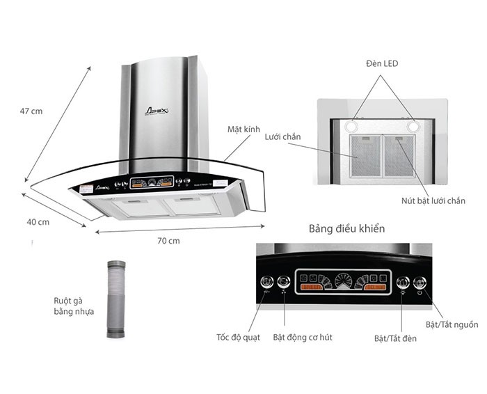 Image Máy hút mùi kính cong Apex APB6601-70C 2
