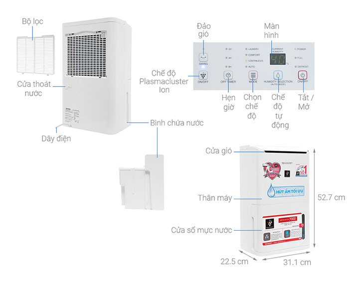 Image Máy hút ẩm và lọc không khí Sharp DW-D12A-W 2