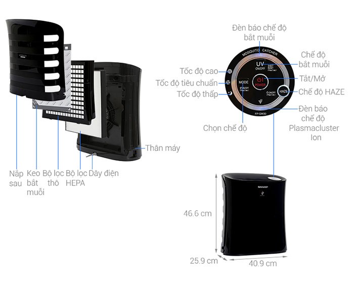 Image Máy lọc không khí có bắt muỗi Sharp FP-GM30E-B 3