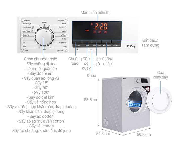 Image Máy sấy thông hơi Galanz 7 Kg DV-70T5C(S) 1