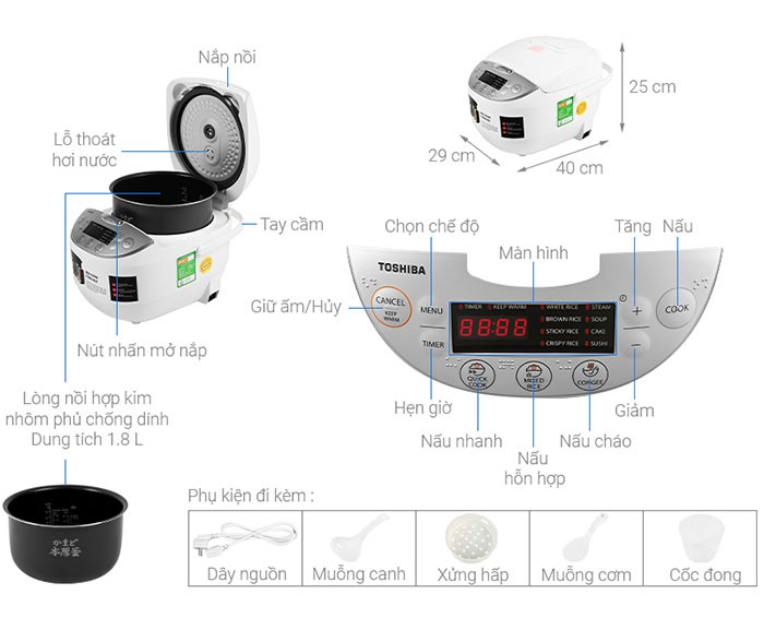 Image Nồi cơm điện tử Toshiba 1.8 lít RC-18DH2PV(W) 2