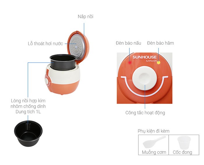 Image Nồi cơm điện Sunhouse MAMA 1 lít SHD 8220 2