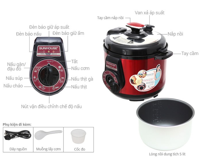 Image Nồi áp suất điện Sunhouse SHD-1552 5 lít 1