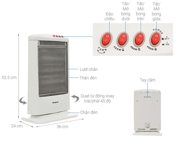 Image Quạt sưởi halogen Kangaroo KG1012C-KG 2