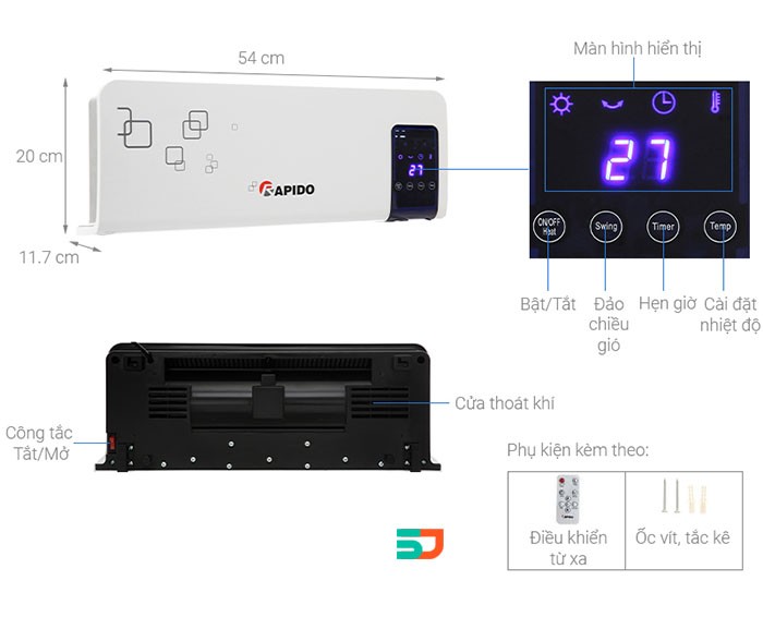 Image Máy sưởi gốm Rapido RCH-2000D 1