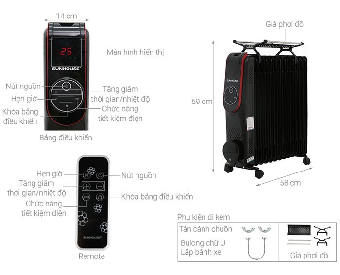 Image Máy sưởi dầu Sunhouse SHD7085-KG 2