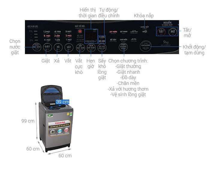 Image Máy giặt Toshiba 9 Kg AW-H1000GV SB 5