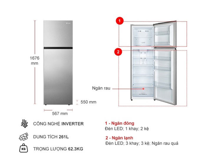Image Tủ Lạnh Inverter Casper 261 Lít RT-275VG 1