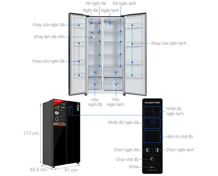 Image Tủ lạnh Sharp Inverter 532 lít Side By Side SJ-SBX530VG-BK 1